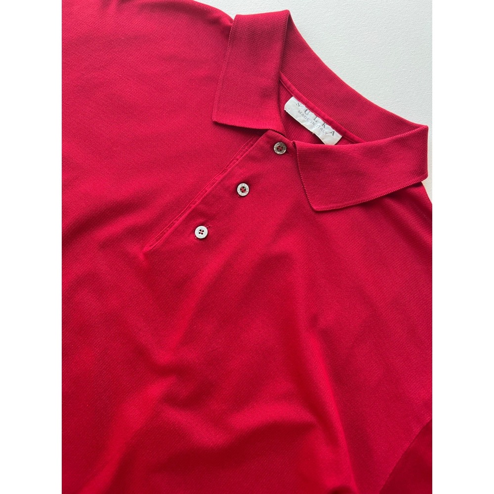 Sulka Shirt Polo Mens XXL Red Designer Luxury Italy Short Sleeve Classic